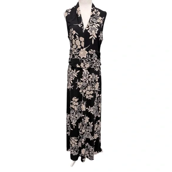 Vince Camuto Black & Beige Floral Maxi Dress Large - Picture 3 of 9